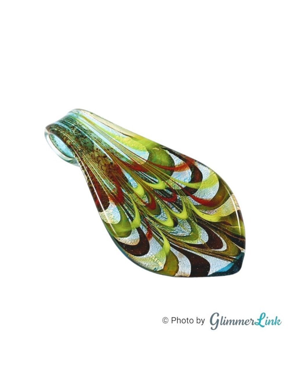 Multicolor Leaf Drop Shaped Art Glass Pendant